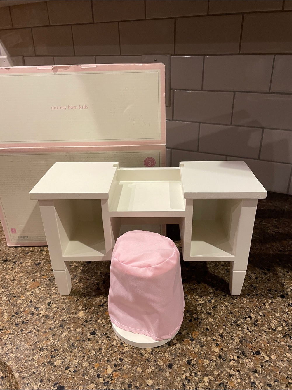 Pottery Barn Kids Doll Vanity & Stool Furniture White & Pink In Box